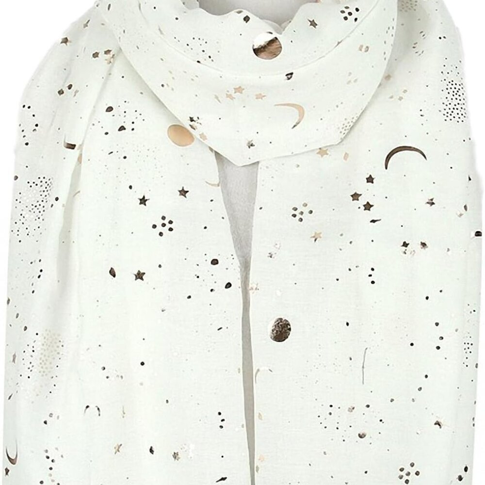 Women’s Lightweight Polyester Scarf with Star Moon Pattern for Daily Use